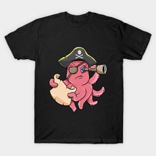 Octopus Pirate Treasure map Binoculars T-Shirt